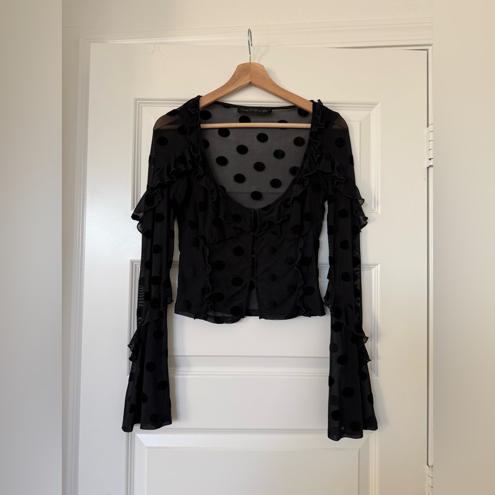 House of Harlow x REVOLVE Eugenia sheer black polka dot top size small - Picture 4 of 10